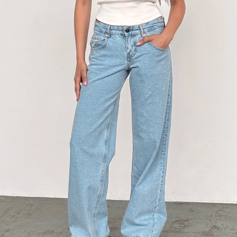 Motel Rocks Low Rise Parallel Jeans in Light Wash Blue Size W26 L32W26 L32 - Picture 2 of 3